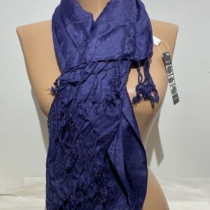 Bijoux Terner Purple Jacquard Paisley Poncho Scarf 3-Way Wear‎ Viscose Fringe